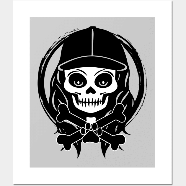 Female Dog Walker Skull and Paw Print Black Logo Wall Art by Nuletto